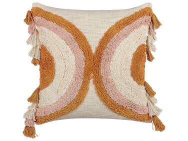 Cuscino cotone trapuntato con nappe multicolore 45 x 45 cm LABLAB