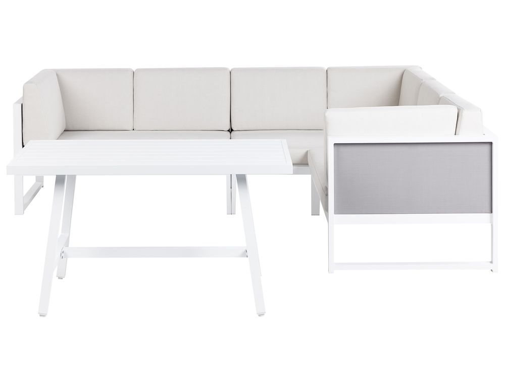 Garden Corner Sofa with Table 6 Seater CASTELLA/FRATTE Metal Off-White Left Hand