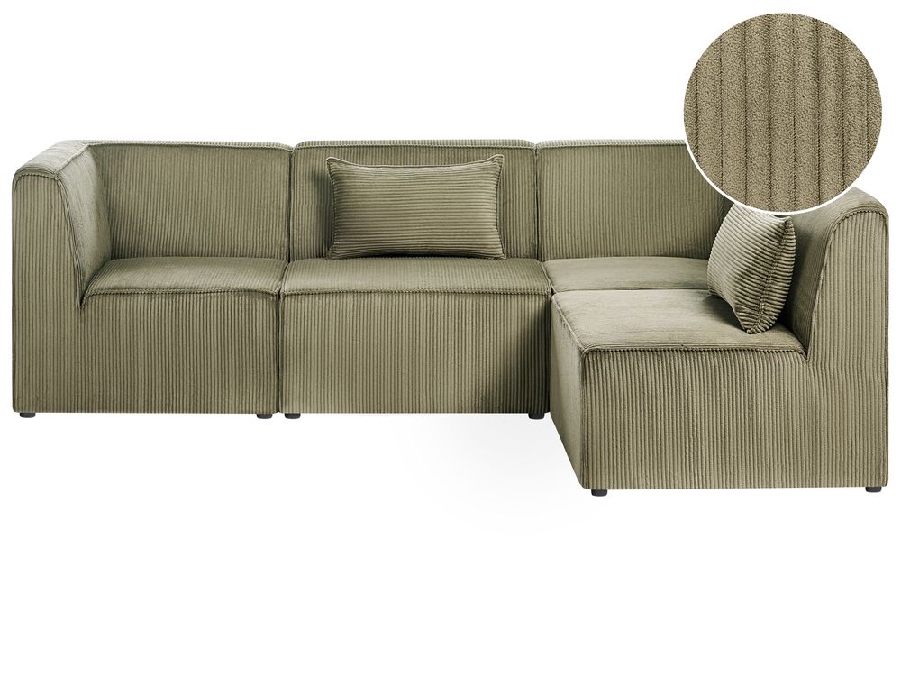 Modular Corner Sofa 4 Seater LEMVIG Corduroy Green Left Hand