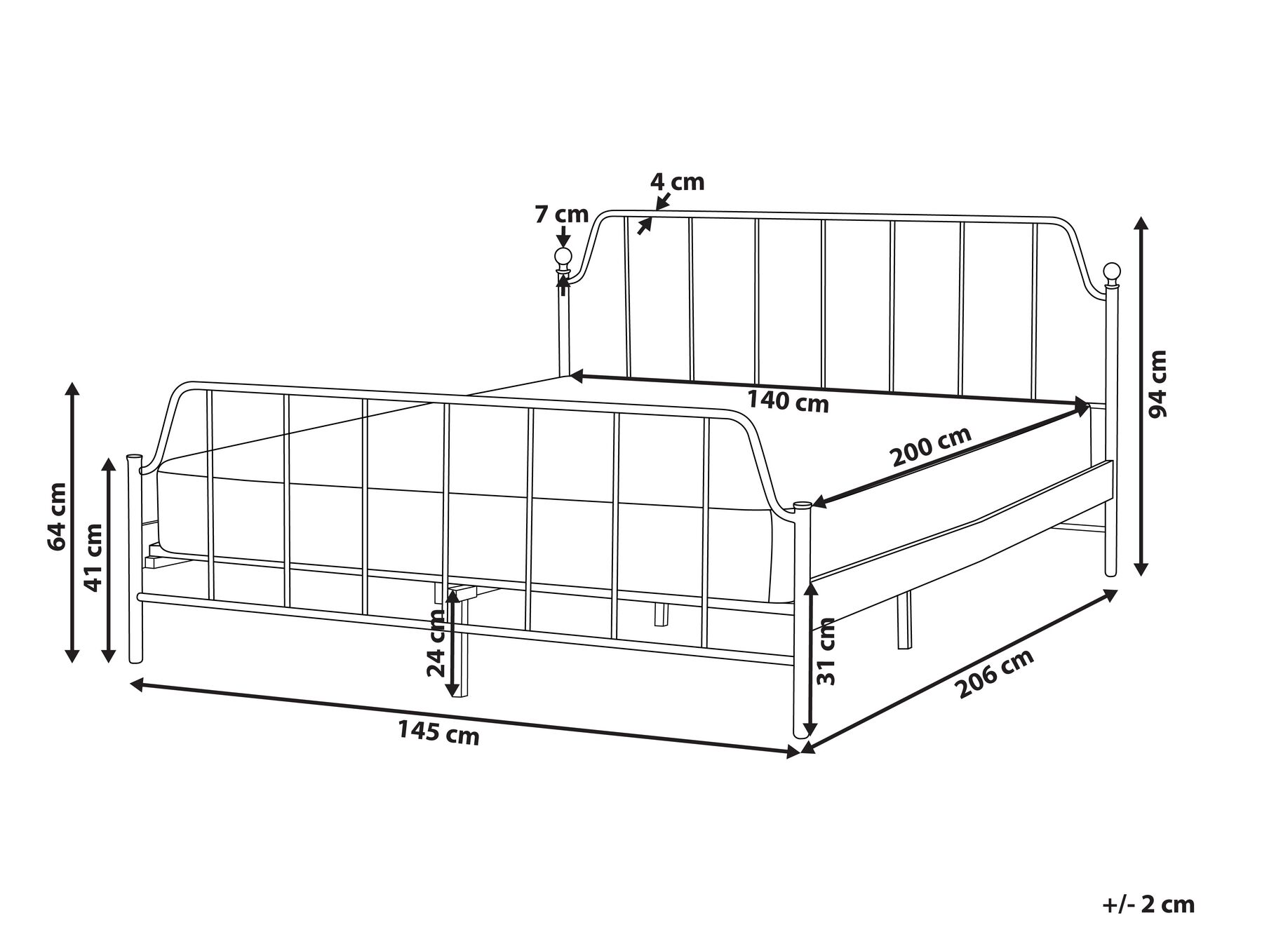 Metal EU Double Size Bed Black MAURESSAC_902728 Metal EU Double Size Bed Black MAURESSAC_902728