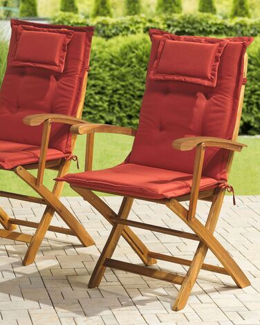 Set of 2 Garden Dining Chairs with Red Cushion MAUI