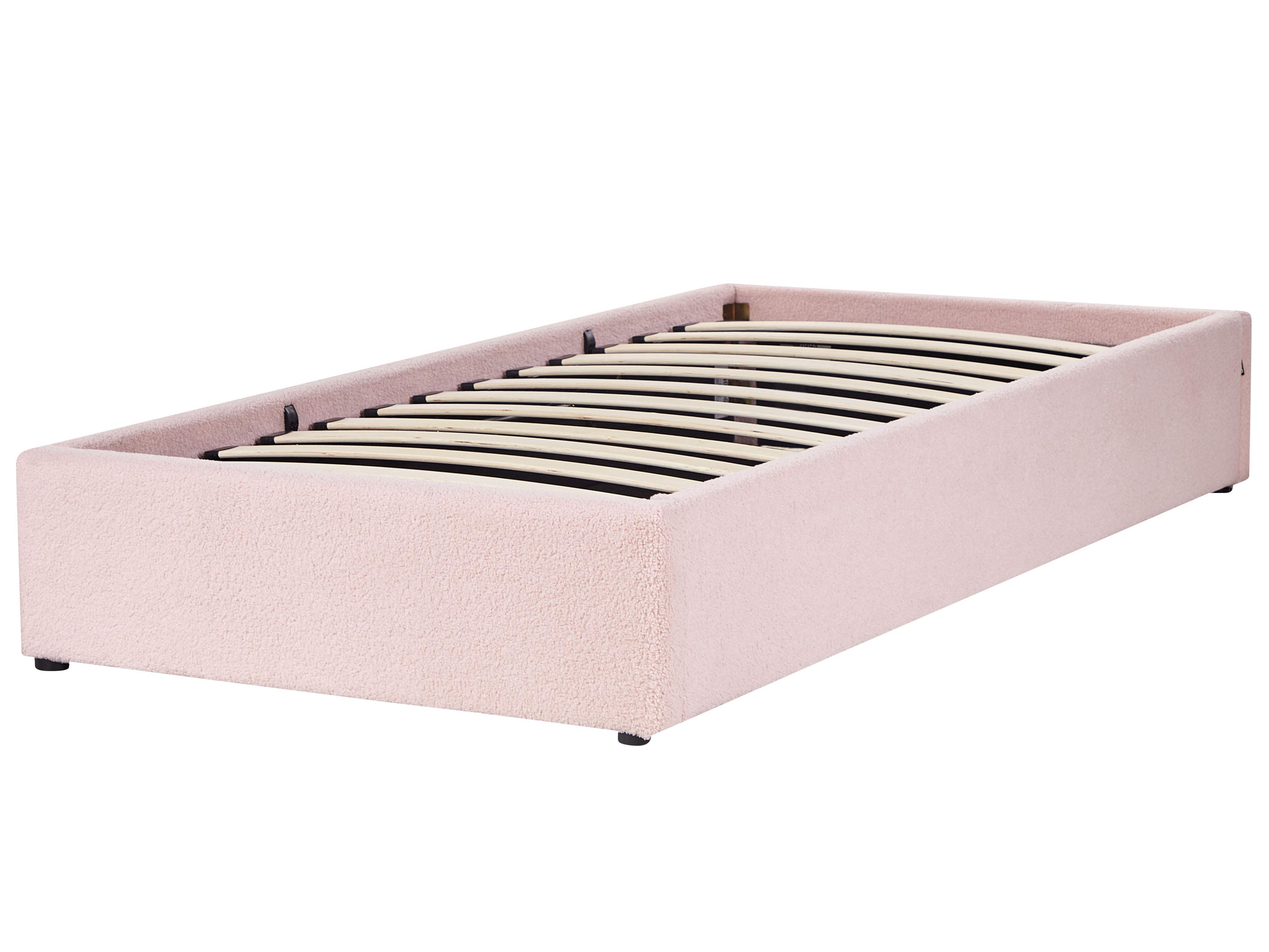 Ottoman Bed without Headboard DINAN Boucle Pastel Pink 90 x 200 cm (EU Single)_903661