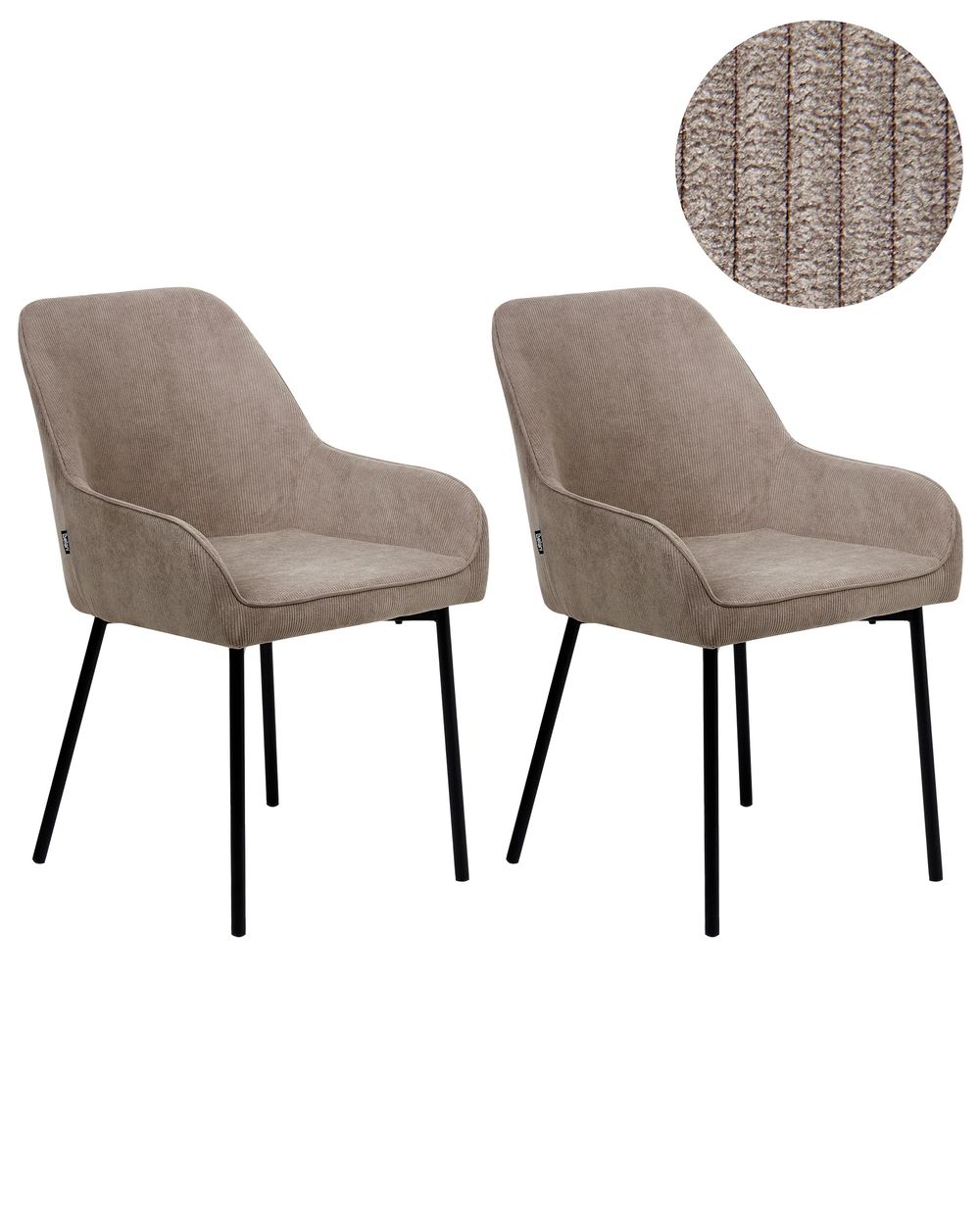 Set of 2 Dining Chairs LOVERNA Corduroy Beige