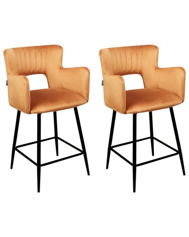 Zestaw 2 krzeseł barowych welurowy pomarańczowy SANILAC