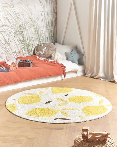 Round Cotton Area Rug ø 140 cm Light Beige and Yellow MAWAND