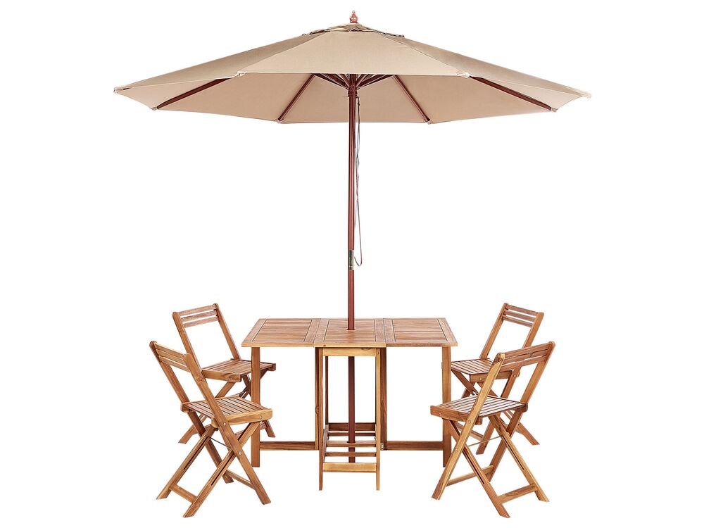 Garden Dining Set 4 Seater FRASSINE with Parasol (12 Options) Acacia Wood Natural