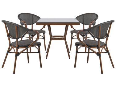 Trädgårdsmöbelset av bord och 4 stolar mörkträ/grå CASPRI