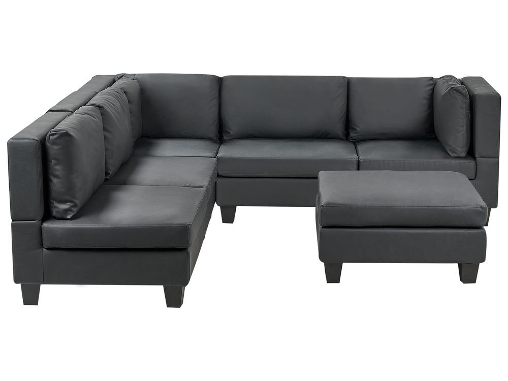 Modular Corner Sofa 5 Seater UNSTAD with Ottoman Faux Leather Black Right Hand