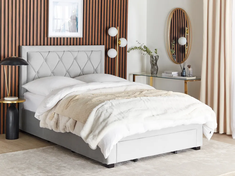 Bett mit Schubladen LIEVIN Samtstoff Hellgrau 140 x 200 cm_858054
