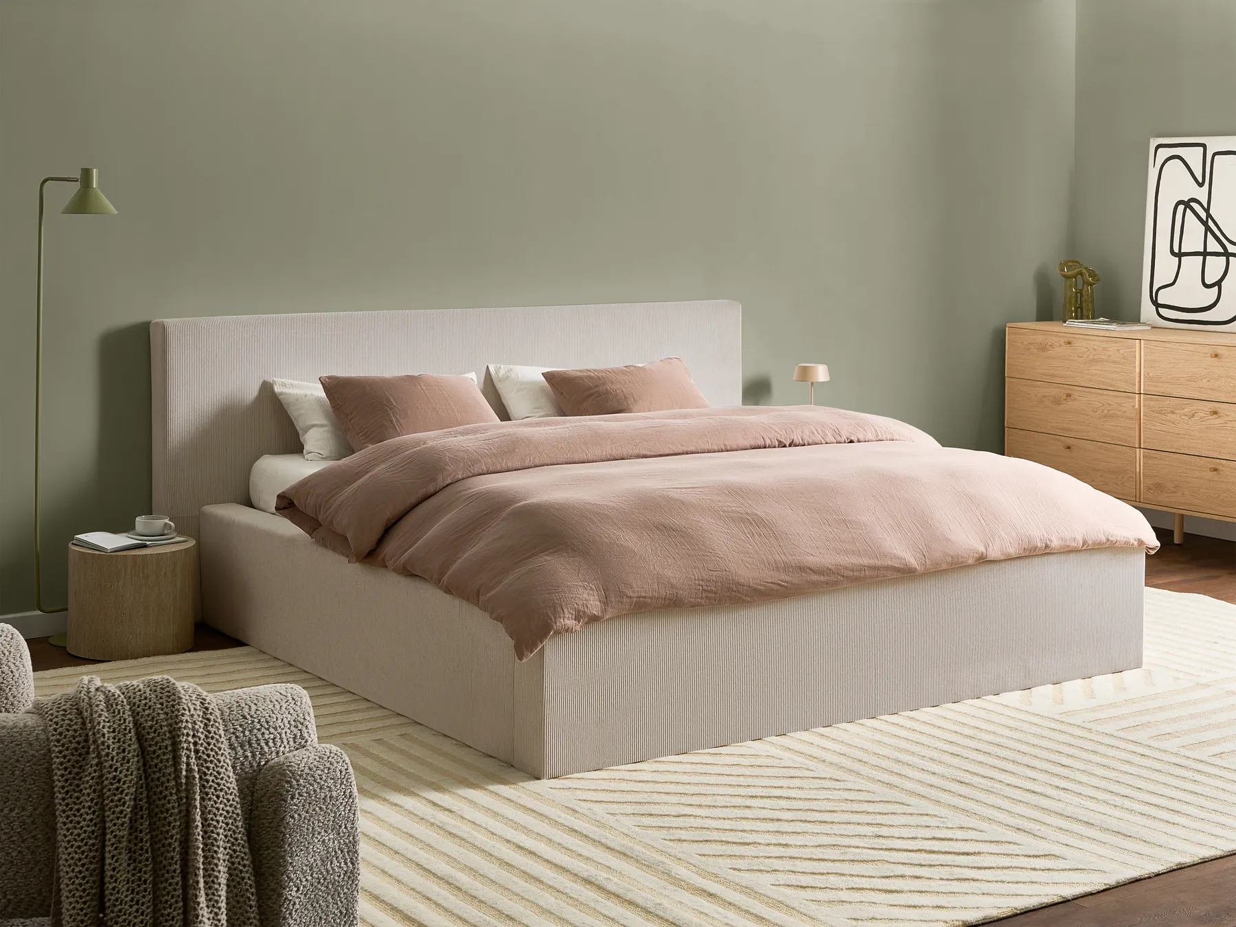 Letto contenitore LILLEBONNE Velluto a coste Beige chiaro 180 x 200 cm_1064339