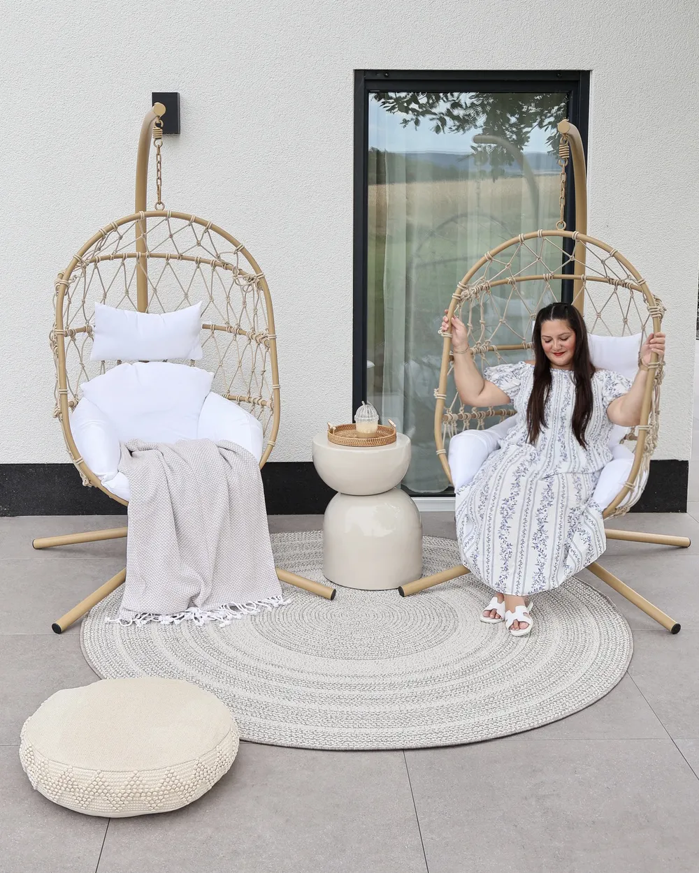 Hanging Chair with Stand ADRIA Metal Beige_933068