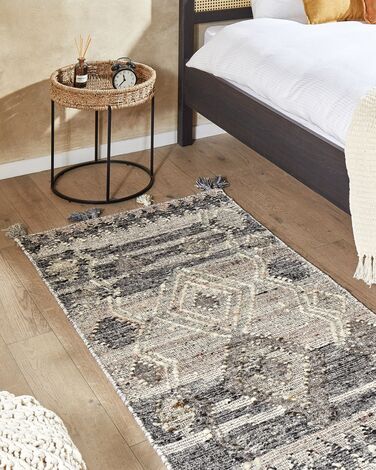 Wool Kilim Area Rug 80 x 150 cm Grey ARATASHEN