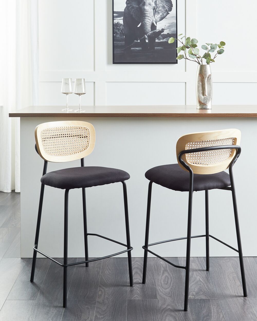 Set mit 2 Barstühlen MAYETTA Rattan Schwarz