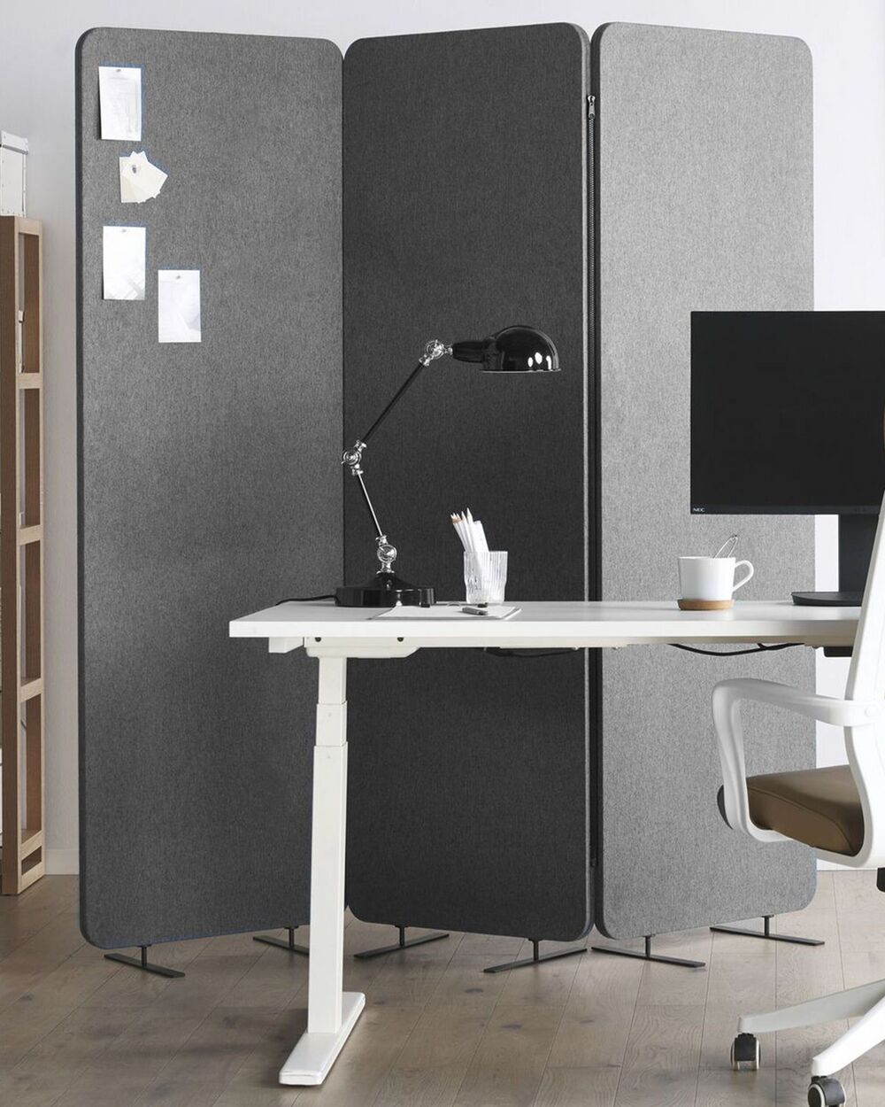 Divisorio acustico a 3 pannelli STANDI Grigio 184 cm 184 cm Beliani