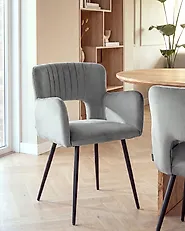 Conjunto de 2 sillas de comedor SANILAC Terciopelo Gris_1187196