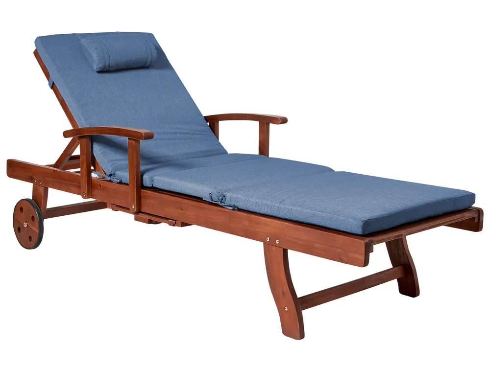 Sonnenliege mit Kissen TOSCANA PREMIUM mit Relaxfunktion Akazienholz Blau