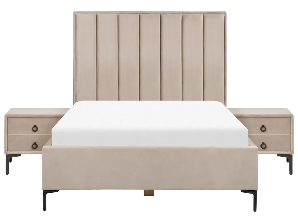 Schlafzimmer Set SEZANNE Samtstoff Taupe 140 x 200 cm_892599