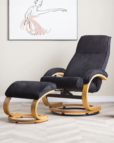 Recliner Chair with Footstool Black HERO