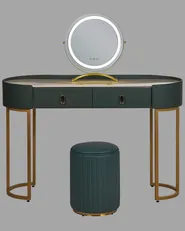 Toeletta con specchio e sgabello VINAX LED Verde scuro_845137
