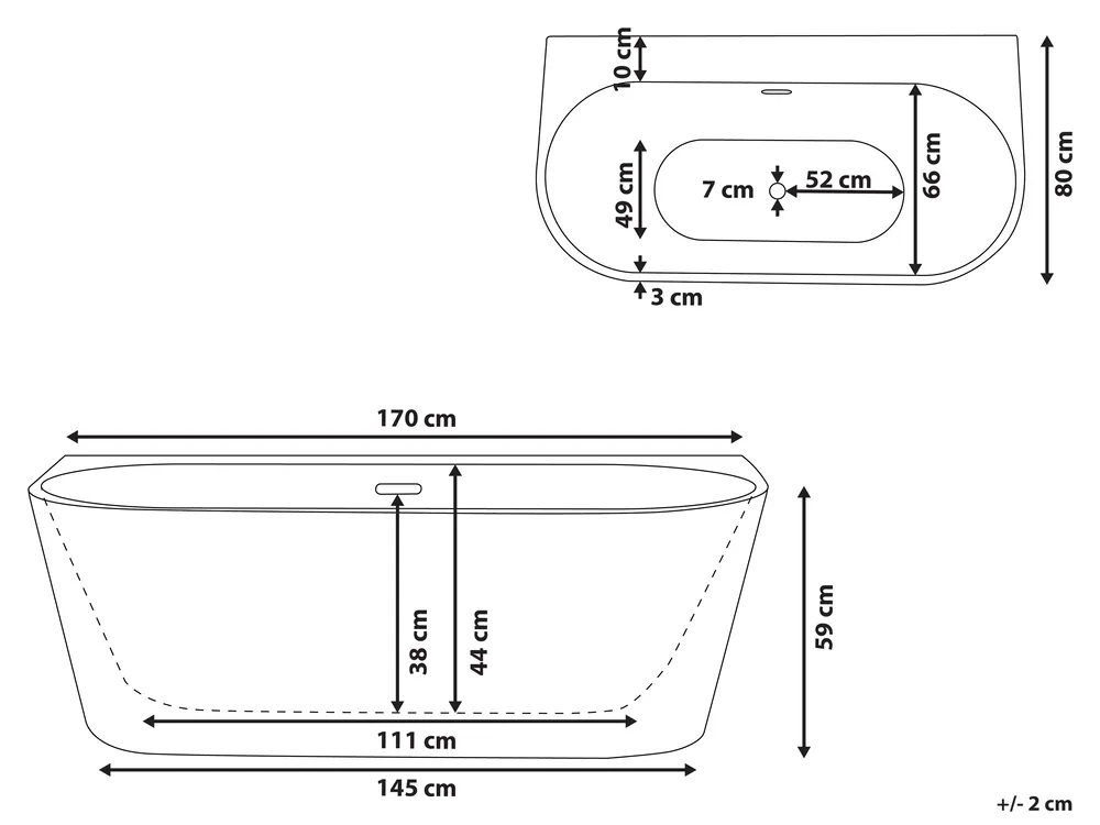 Vasca da bagno HARVEY 170 x 80 cm Nero/Bianco_808411