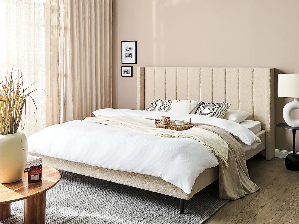 Bed Boucle VILLETTE 180 x 200 cm (EU Super King) Beige_1184857