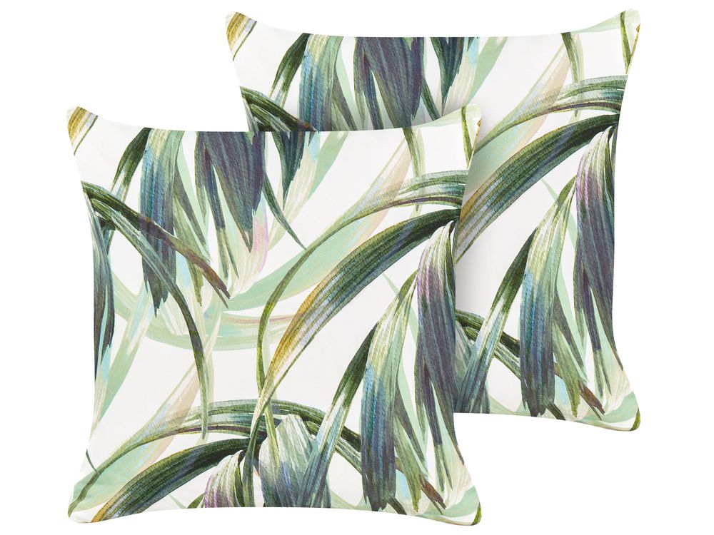 Gartenkissen 2er Set CALDERINA Pflanzenmuster 45 x 45 cm Grün