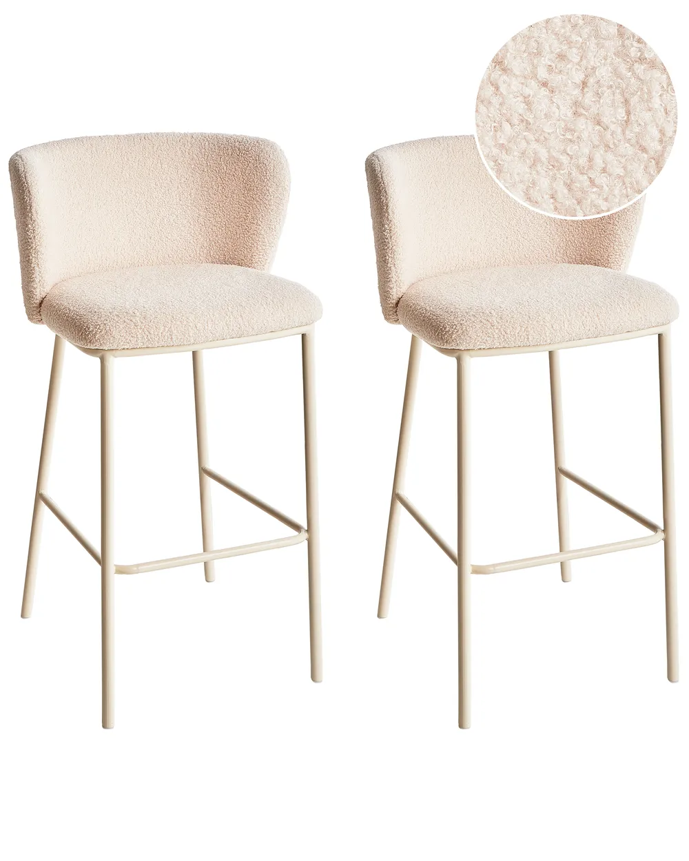 Set of 2 Bar Chairs MINA II Boucle Light Beige