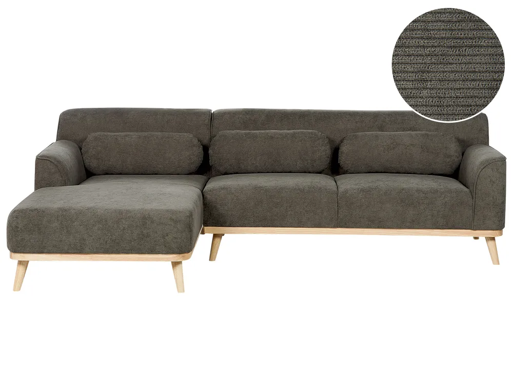 Corner Sofa 3 Seater SIMOS Corduroy Dark Green Right Hand