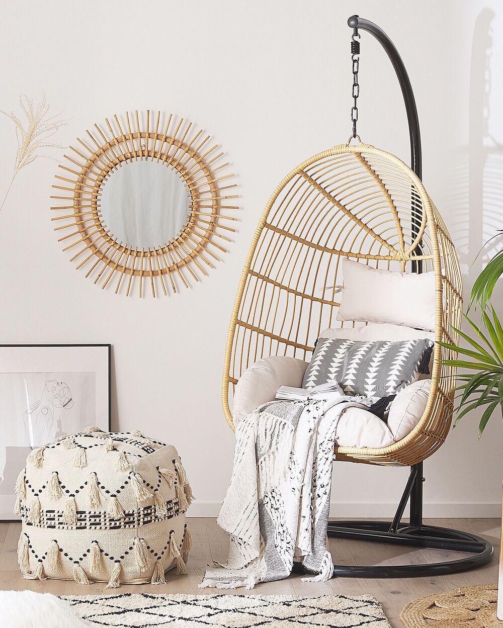 PE Rattan Hanging Chair with Stand Natural CASOLI Beliani