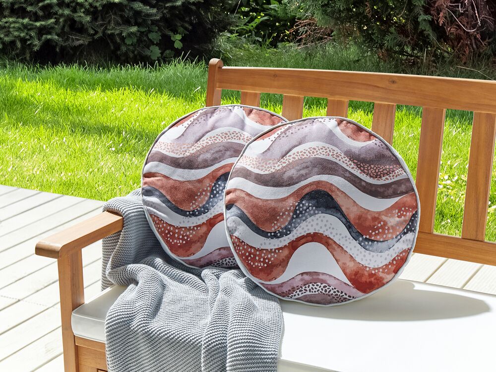 Set of 2 Outdoor Cushions SEBORGA Abstract Pattern 40 x 40 cm Brown