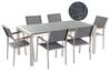 Hatszemélyes szürke gránit osztott asztallapú étkezőasztal szürke textilén székekkel GROSSETO_394415