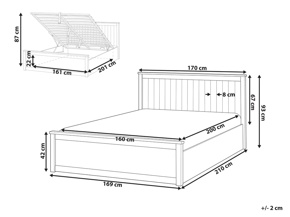 Ottoman Bed LAMBRES Pine Wood White 160 x 200 cm (EU King Size)_985631