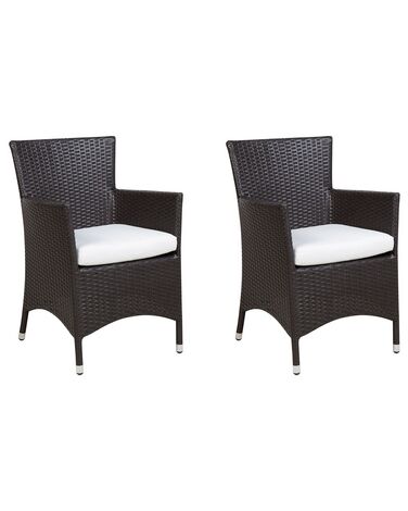 Conjunto de 2 sillas de jardín de ratán marrón oscuro/blanco crema ITALY