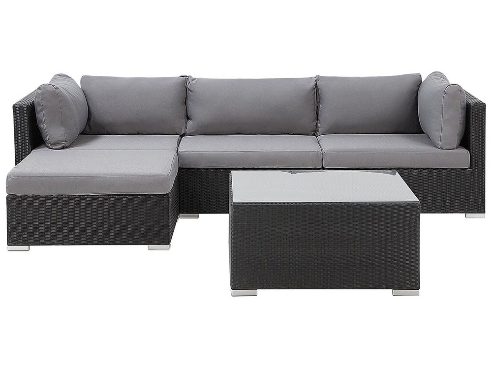 Right Hand 4 Seater PE Rattan Garden Modular Corner Sofa Set Black SANO II Beliani