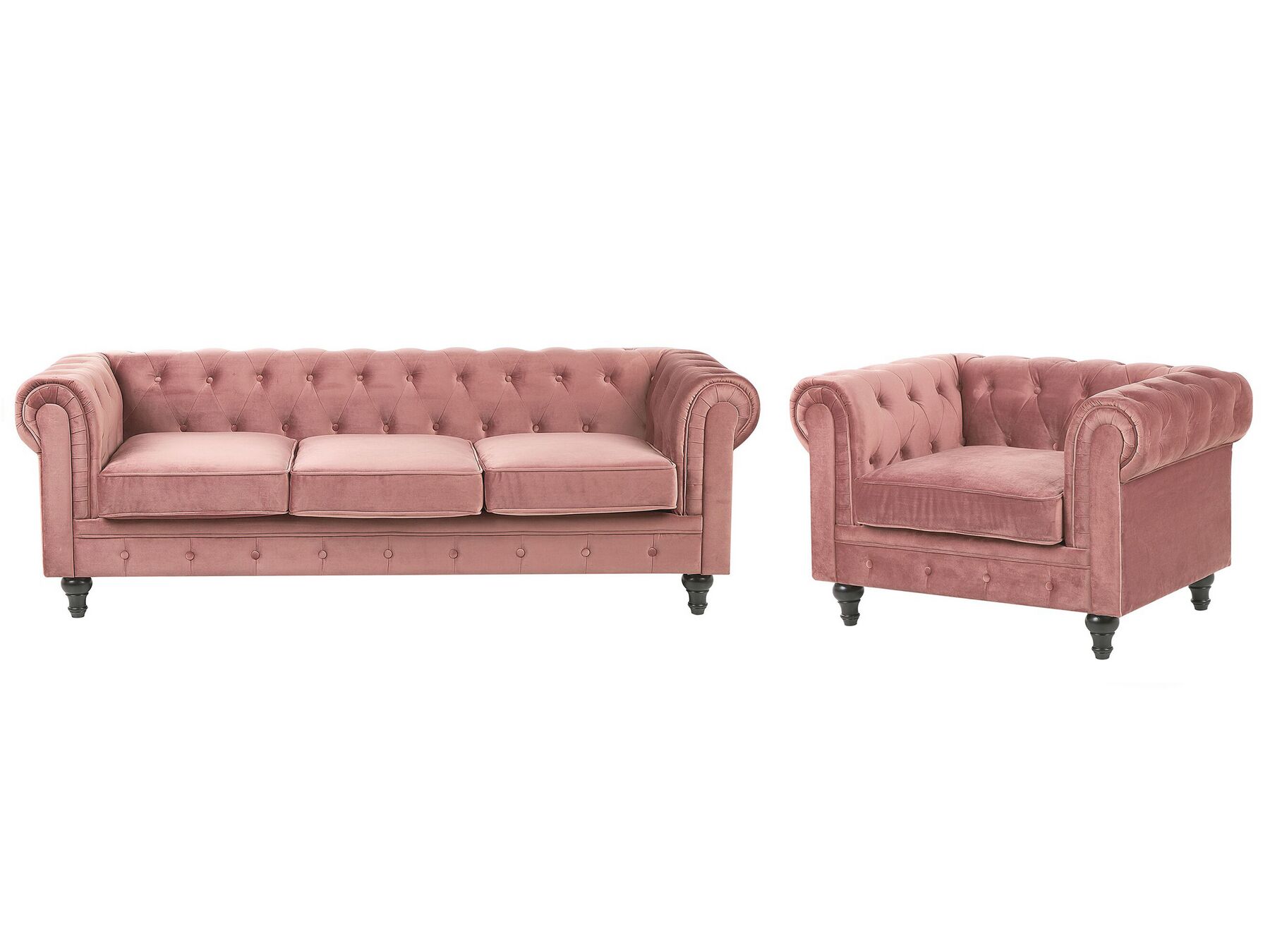 Soffgrupp 3-sits + fåtölj sammet rosa CHESTERFIELD _778860