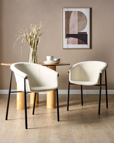 Set of 2 Boucle Dining Chairs Off-White AMES