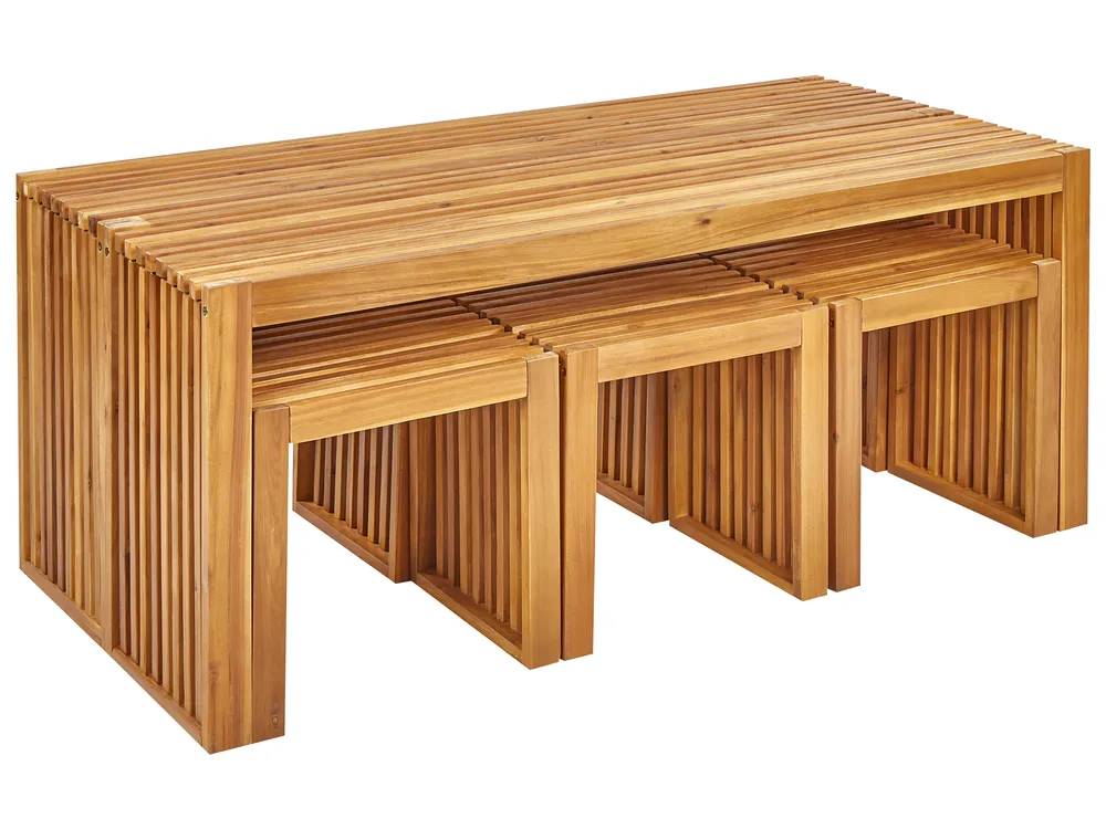 Garden Dining Set with Benches and Stools 6 Seater BELLANO Acacia Wood Brown_921989