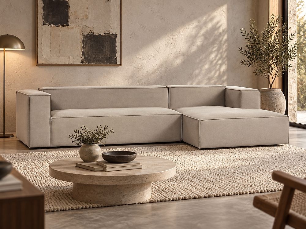 Ecksofa VERNON Samtstoff Beige linksseitig