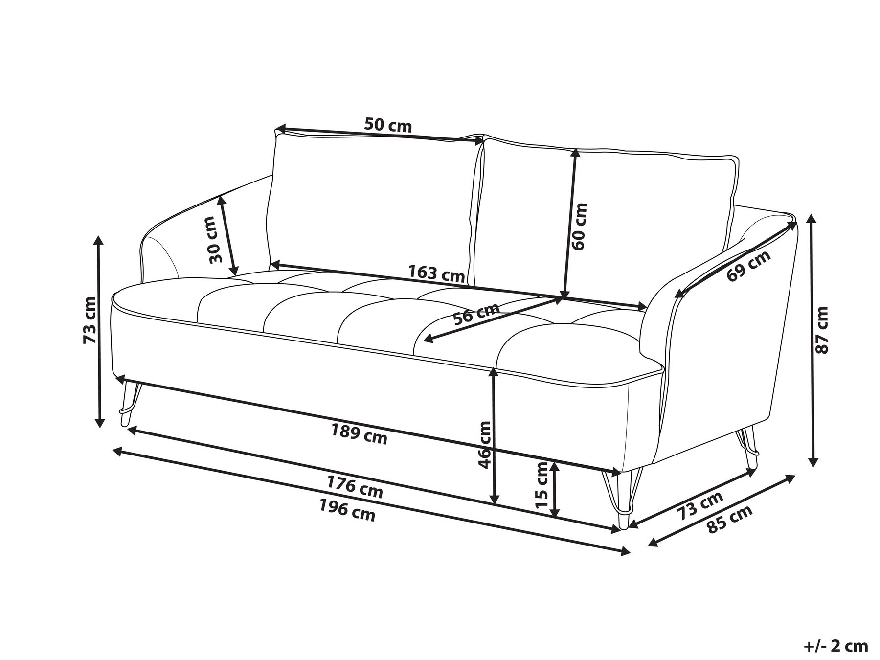 3 Seater Fabric Sofa Grey HOBRO_949657 3 Seater Fabric Sofa Grey HOBRO_949657