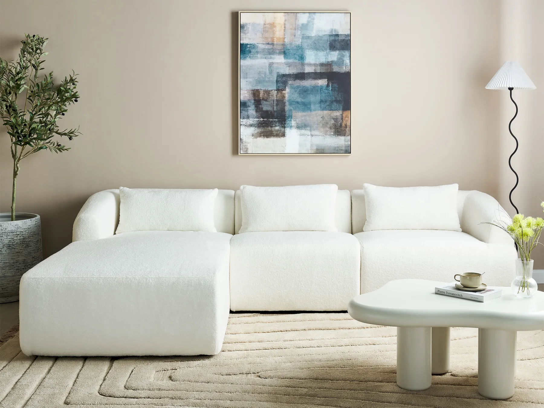 Corner Sofa 3 Seater SVANSELE Boucle Off-White Right Hand_901665