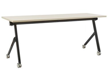 Schreibtisch heller Holzfarbton / schwarz 180 x 60 cm klappbar mit Rollen BENDI