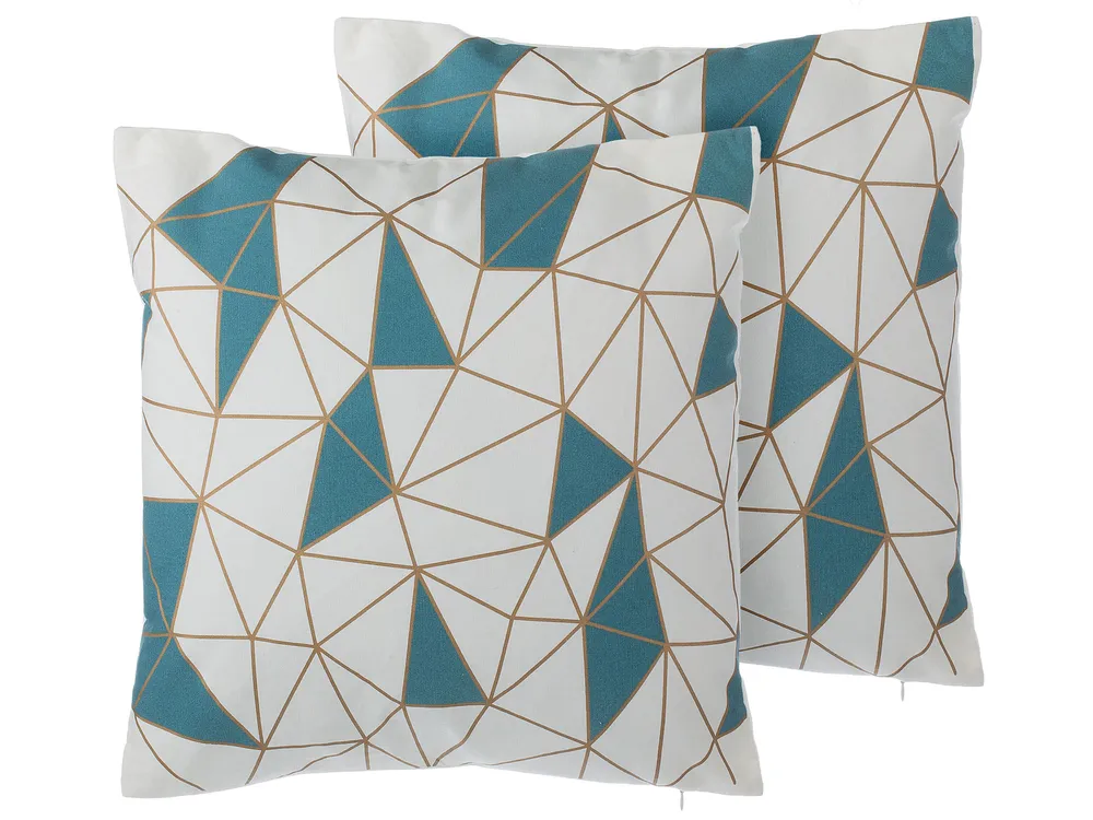 Zestaw 2 poduszek dekoracyjnych CLARKIA 45 x 45 cm Bawełna Niebieski Wzór geometryczny