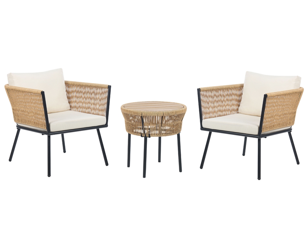 Bistro Set with Cushion GARGANO PE Rattan Natural Beliani