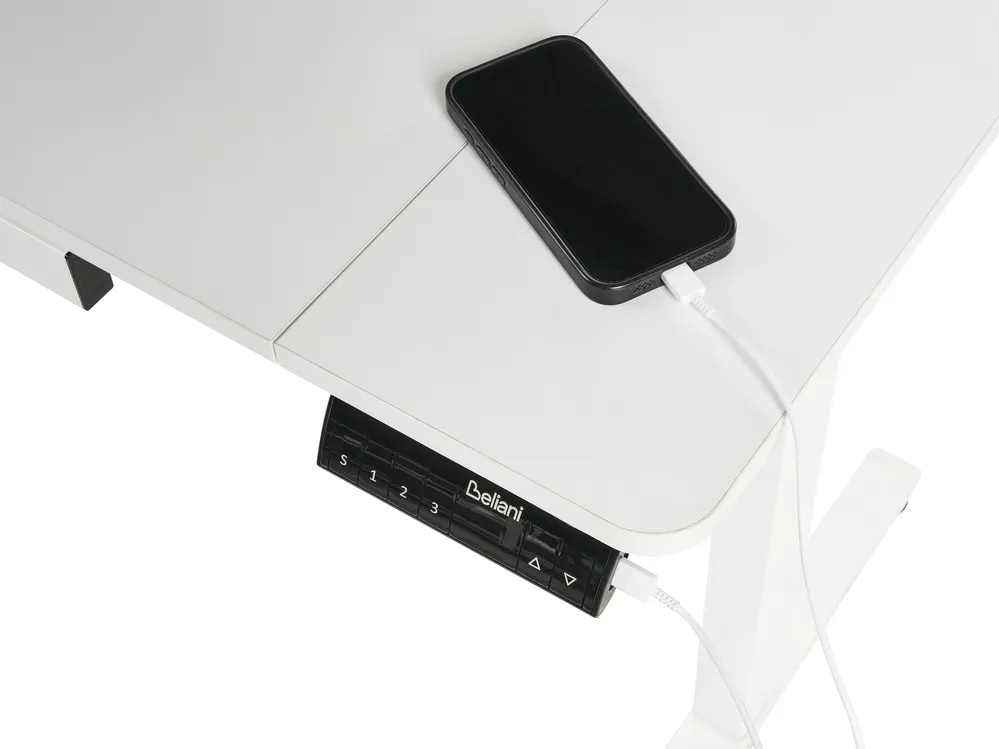 Biurko regulowane elektrycznie LUCAMA 120 cm 60 cm Z portem USB Biały_1030928