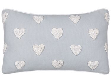 Cotton Cushion Embroidered Hearts 30 x 50 cm Grey GAZANIA