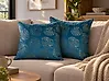 Set of 2 Decorative Cushions DELICIOSA 45 x 45 cm Velvet Blue Plant Pattern