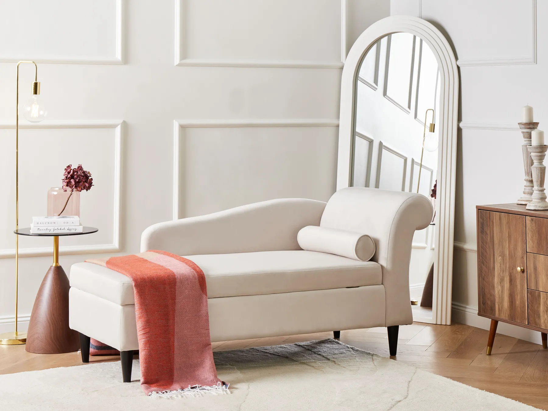 Right-Hand Chaise Longue LUIRO with Storage Velvet Beige_1000667