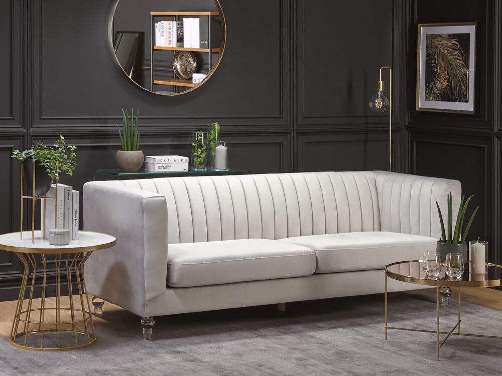 3 Seater Velvet Fabric Sofa Light Grey ARVIKA Beliani.ch