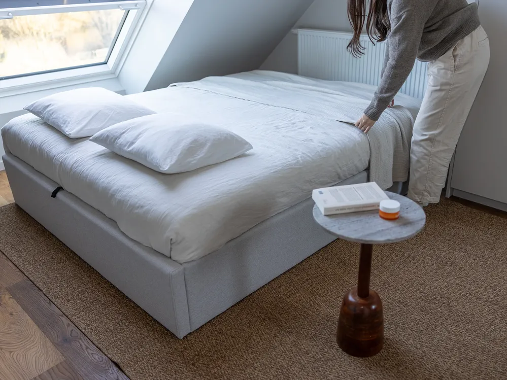 Ottoman Bed without Headboard DINAN Fabric Light Grey 160 x 200 cm (EU King Size)_1051252