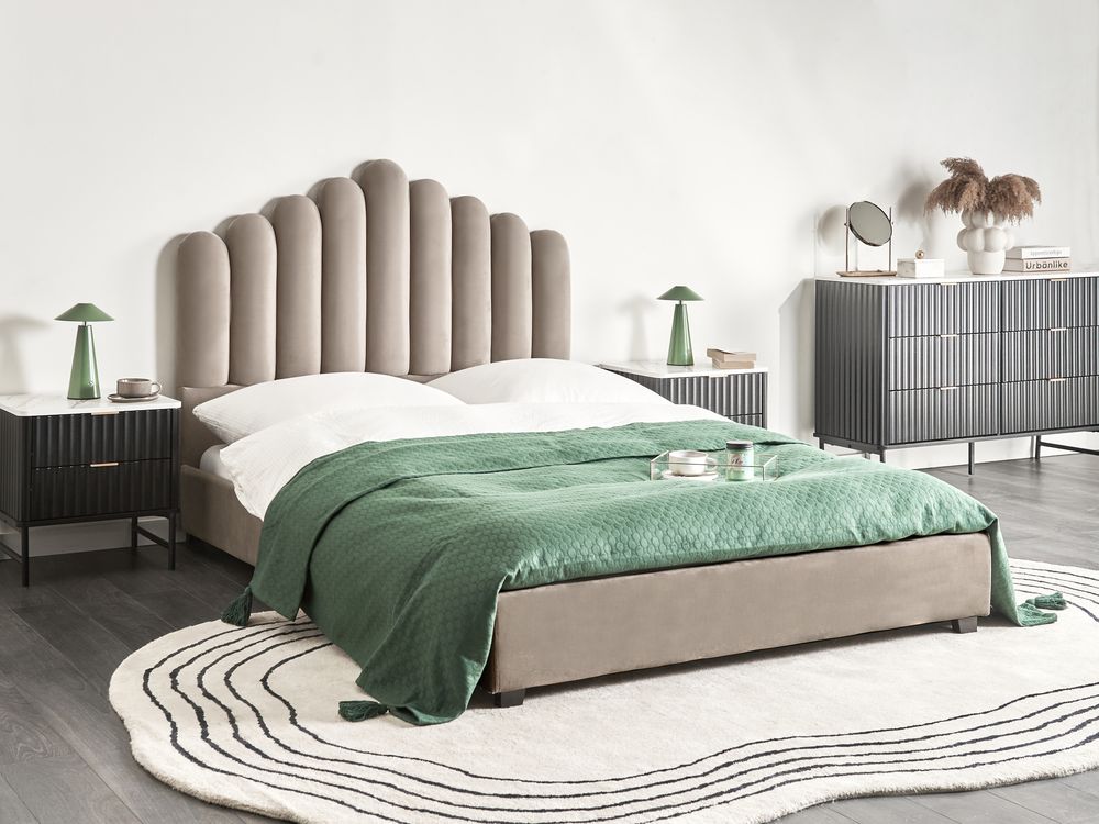 Bed Velvet VINCENNES 140 x 200 cm (EU Double) Taupe